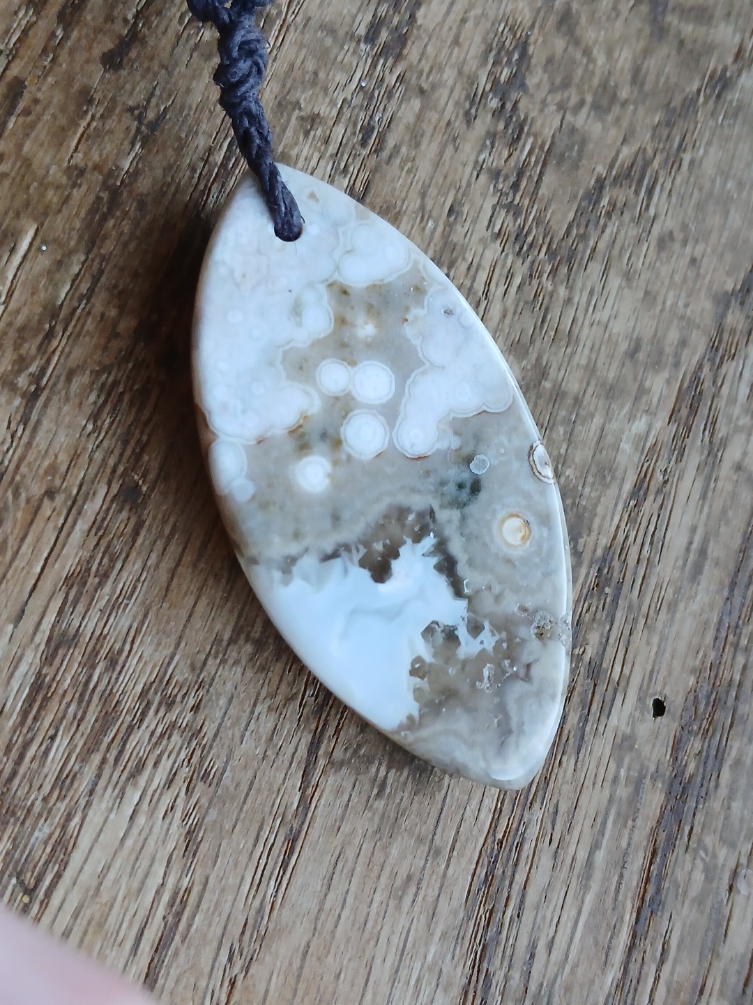 Ocean Jasper Pendant Necklace Hemp Cord Hippie Boho Layering Rock Stone