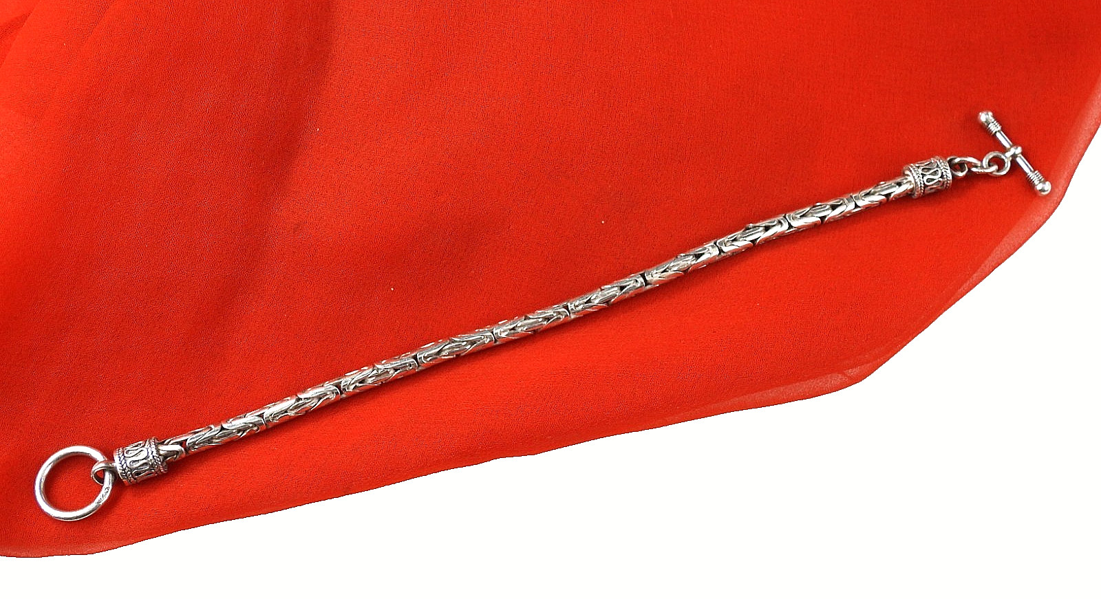 Sterling Silver 925 Wheat Spiga Bracelet Toggle Clasp Engraved Bali Style 7.5