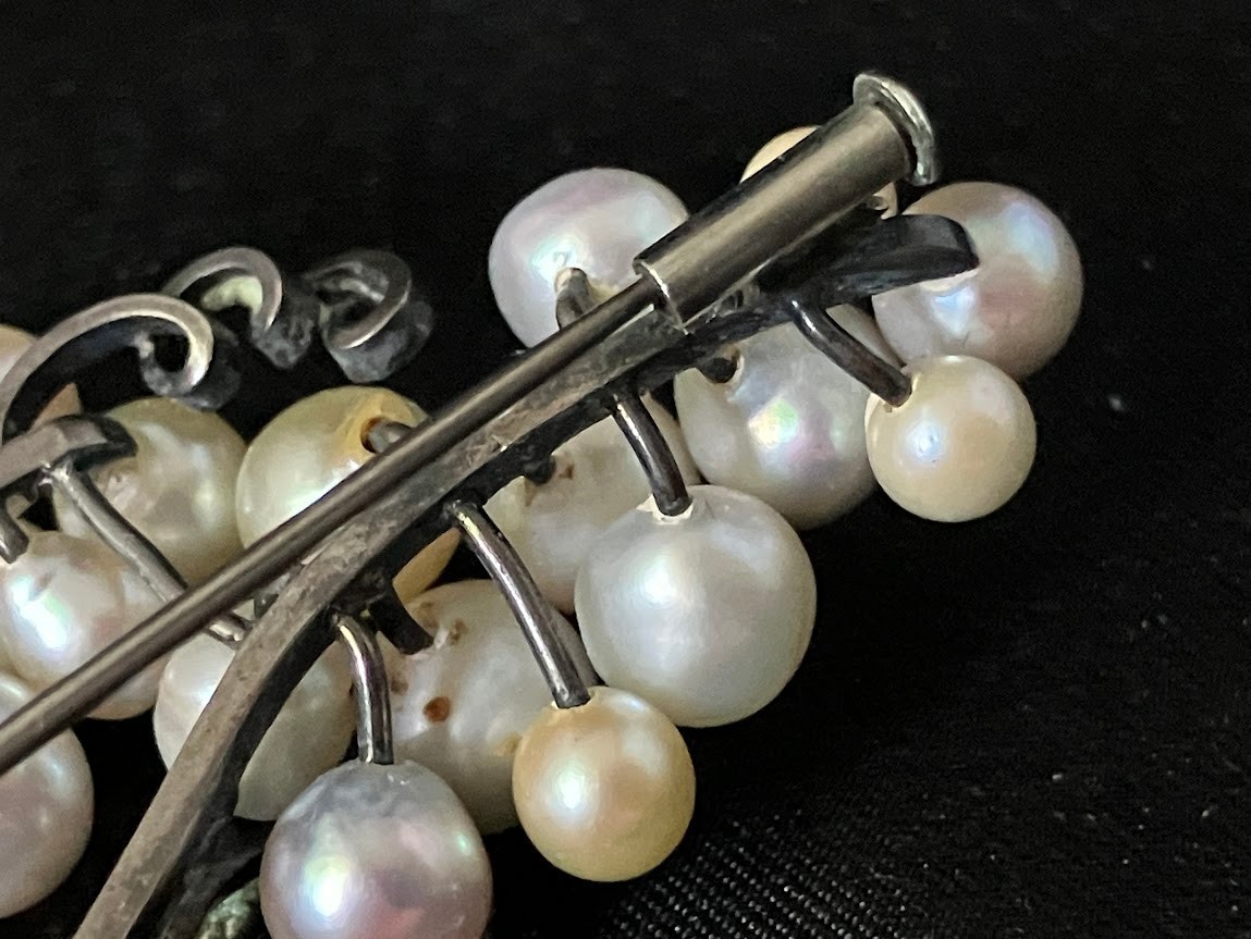 Vintage Sterling Silver Pearl Brooch 27 Multicolor Grape Vine Cluster 20g Tested