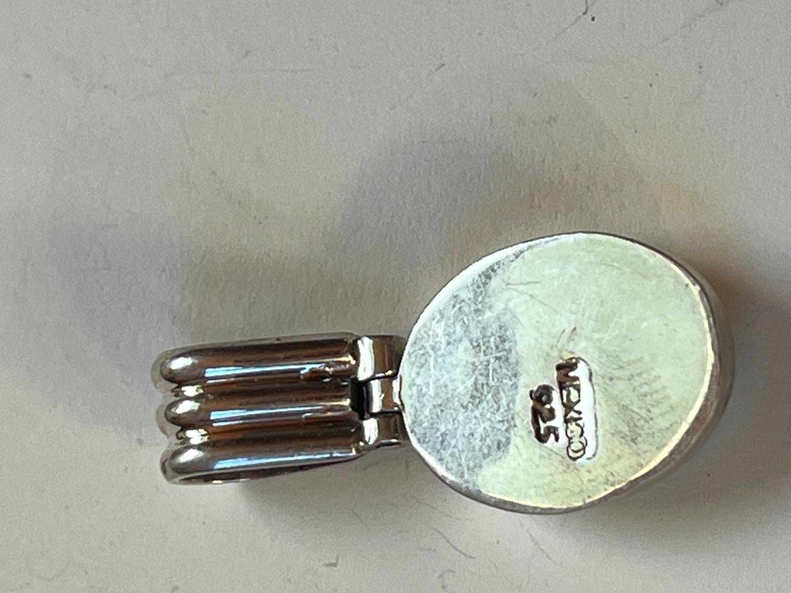 Turquoise Enamel in Oval Mexico 925 Silver Frame Pendant – about 1 and 3/8th’s x