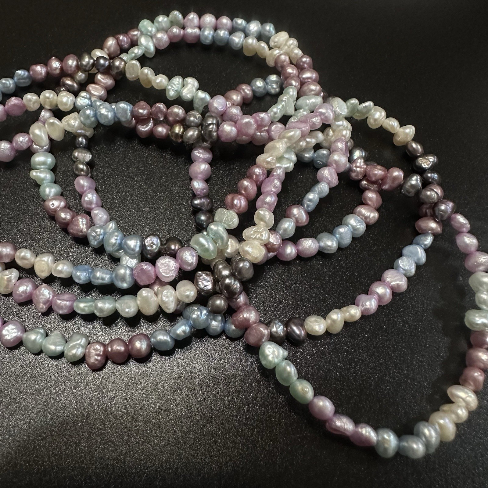 NICE ESTATE STERLING SILVER PINK BLUE PURPLE PEACOCK PEARL 3-STRAND NECKLACE 20”