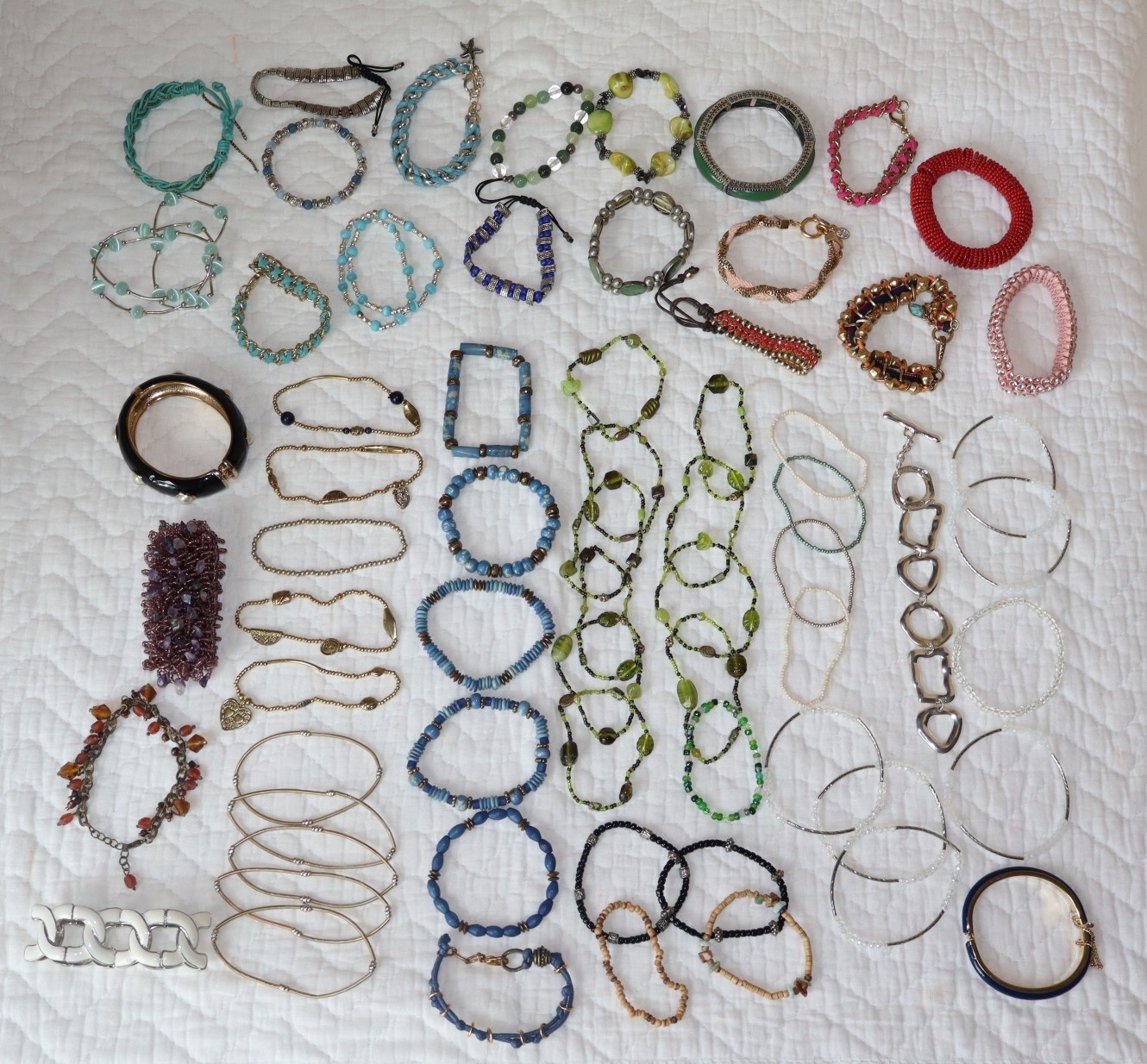 Mix Jewelry BRACELETS 66+ pc Lot, 3 Lbs,wearable, some with semi-precious stones