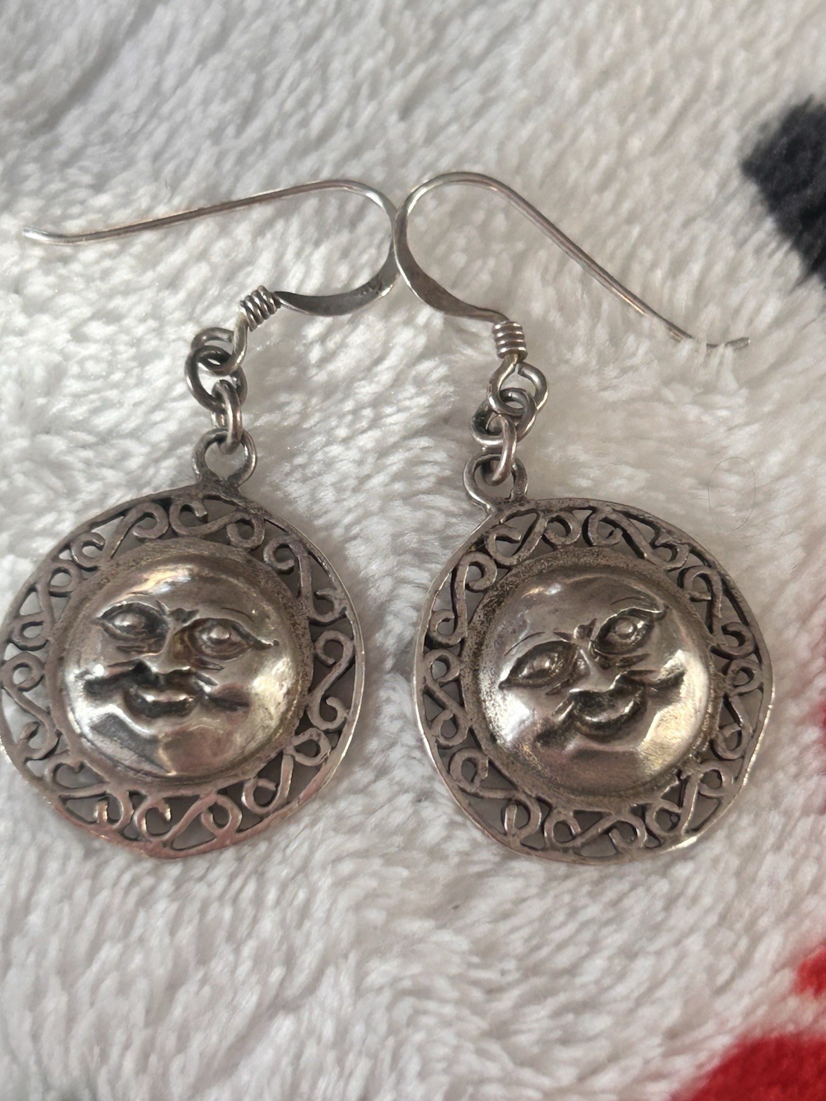 Celestial Anthropomorphic Sterling Silver Earrings Vintage J19