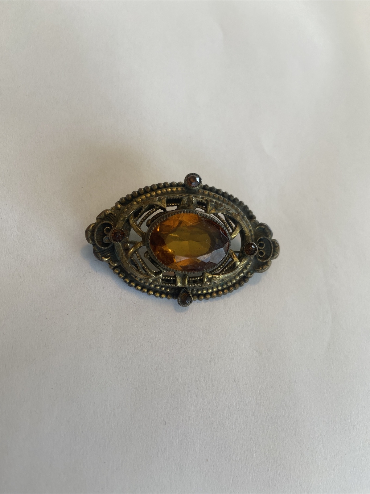 ANTIQUE VINTAGE ART DECO TOPAZ GLASS JEWELED BROOCH PIN almost 2″