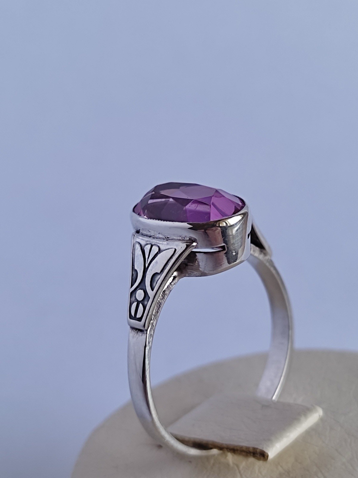 Vintage 70s Soviet Union Silver 875 USSR Ring Pink Sapphire Size US 7.5/ 17.5 mm