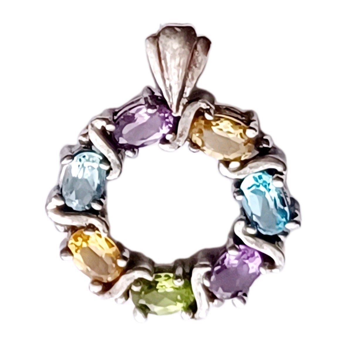 DBJ MULTI-GEMSTONE WREATH PENDANT 925 STERLING SILVER Peridot,Amethyst,Topaz,et