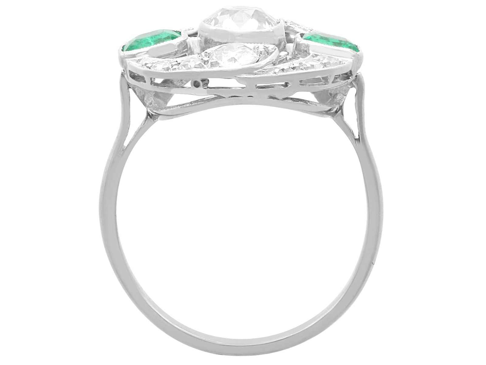 Antique 0.61Ct Emerald and 1.45Ct Diamond 18k White Gold Ring Circa 1920