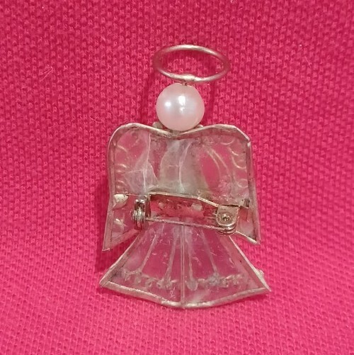 Vintage Capiz Shell and Metal Angel Pin