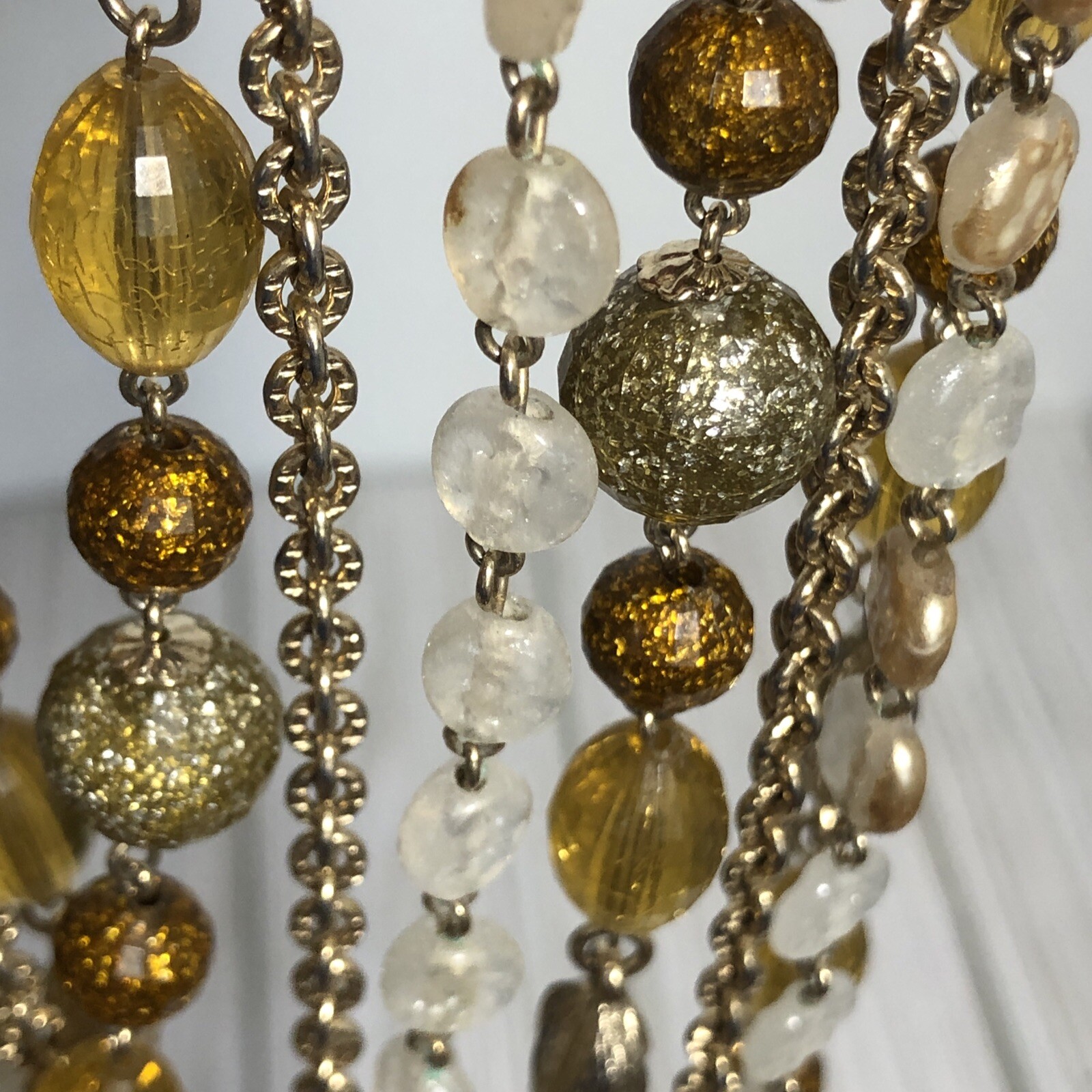 Vintage White Gold Tone Ball Beaded Chain Multistrand Textured Necklace