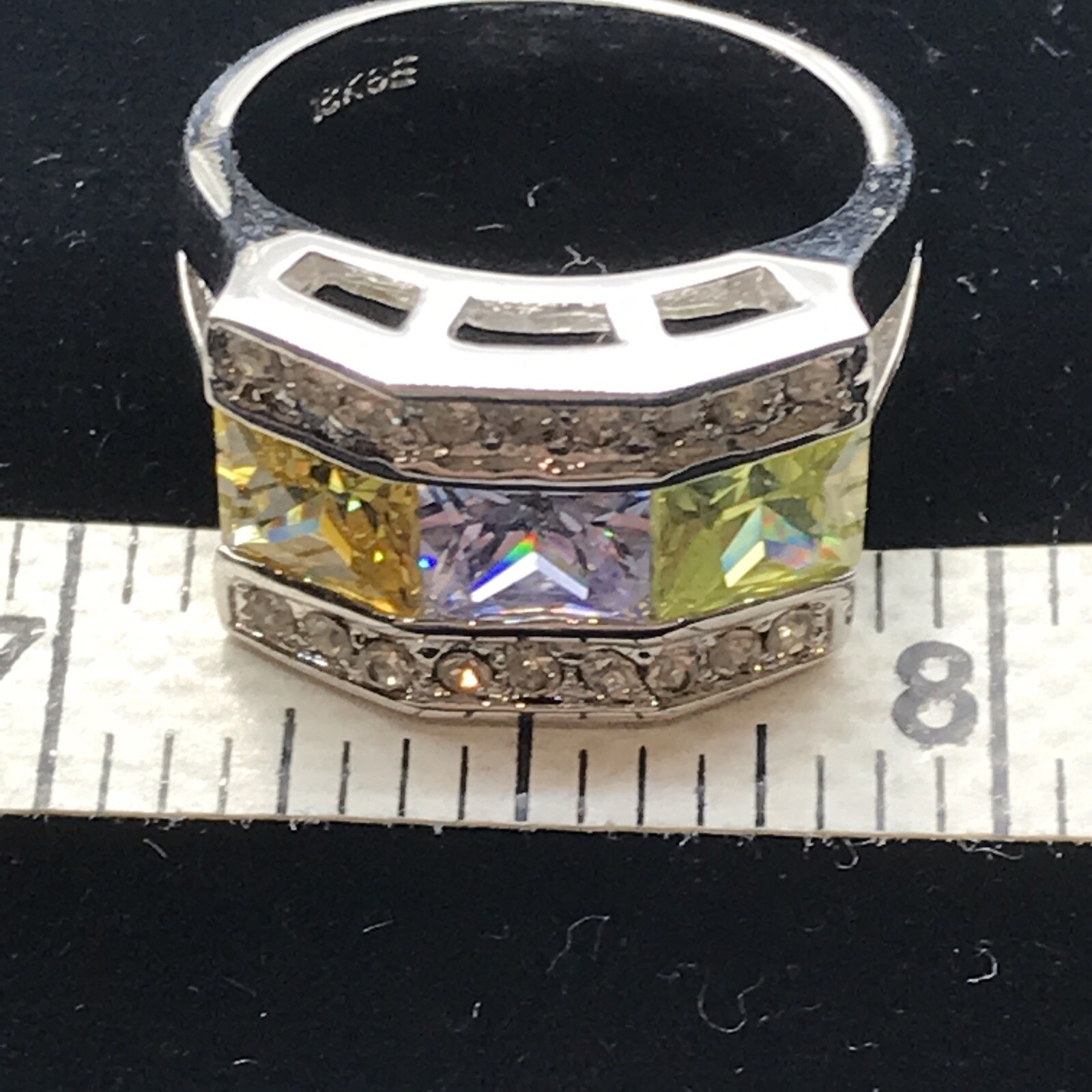 Vintage 18KGE Citrine, Amethyst, Perido & Clear Cubic Zirconia’s Ring sz 7