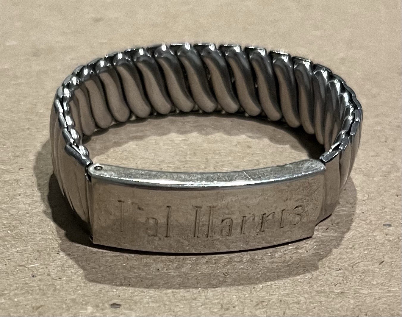 Vintage Foster Stainless Steel Sterling Silver Top Engraved Stretch Bracelet