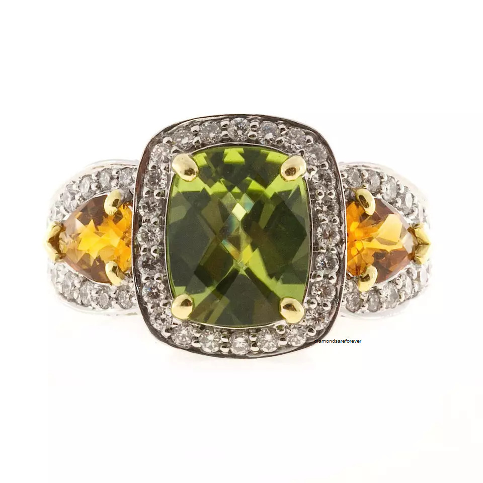 Authentic Cushion Shape 11.01ct Peridot Citrine 925 Silver Cubic Zirconia Ring