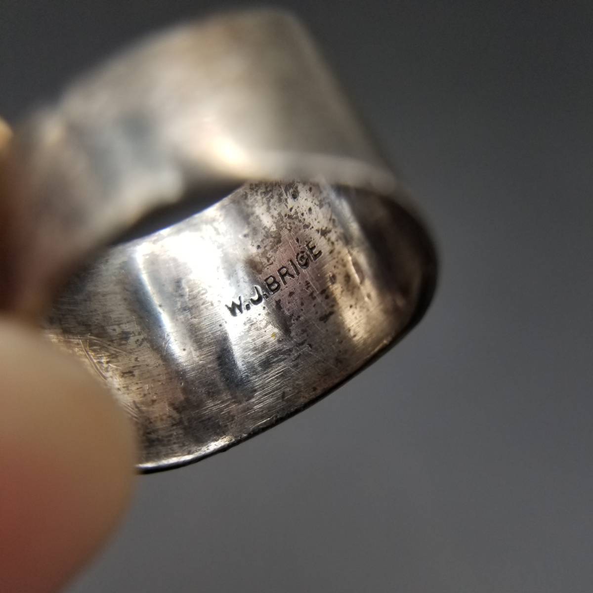 W.J.BRICE Initial Letter P Monogram 925 Silver Vintage Ring Silver Ring Wide