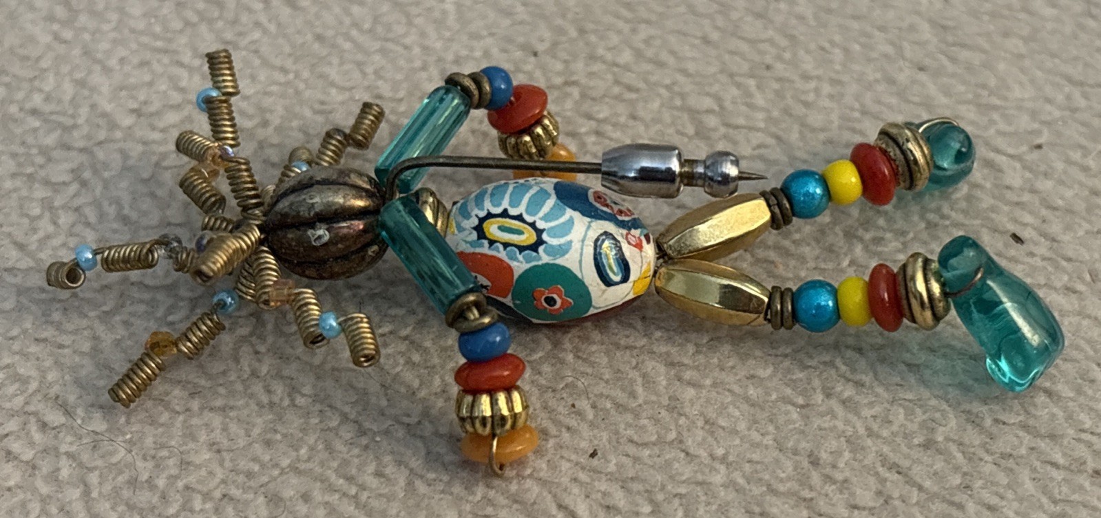 Retro Funky Hair Beaded Boho Person Stick Pin Multicolor 1990’s