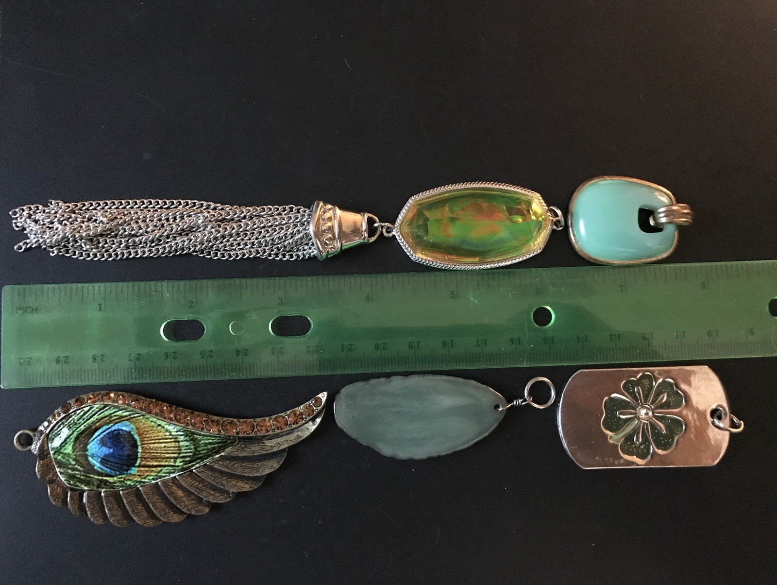 vintage green pendant mixed metal gem millefiori murano glass clover charm lot