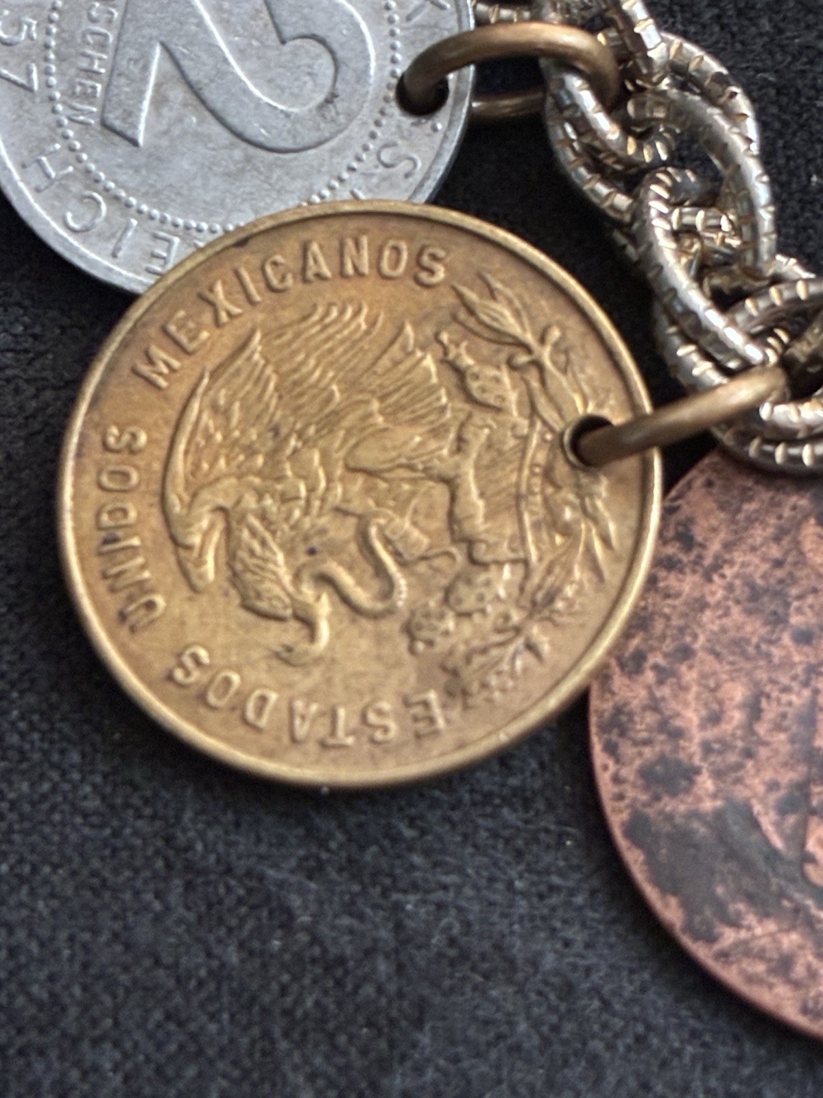 Vintage Coin Charm Bracelet, With Dangling Different Coins From The 1940’s