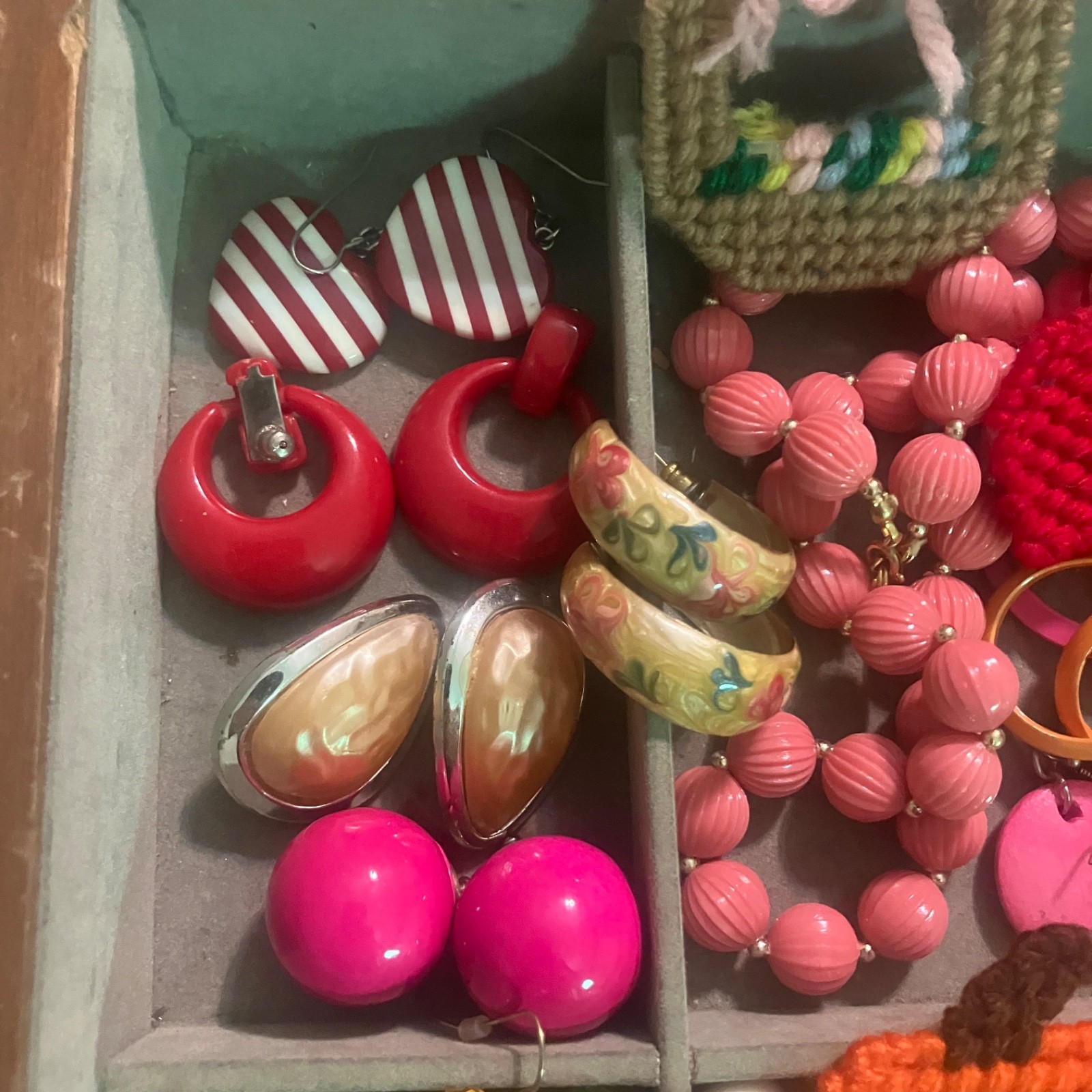 Lot of Vintage & Modern Costume Jewelry with Wooden Box Estate Junk Craft