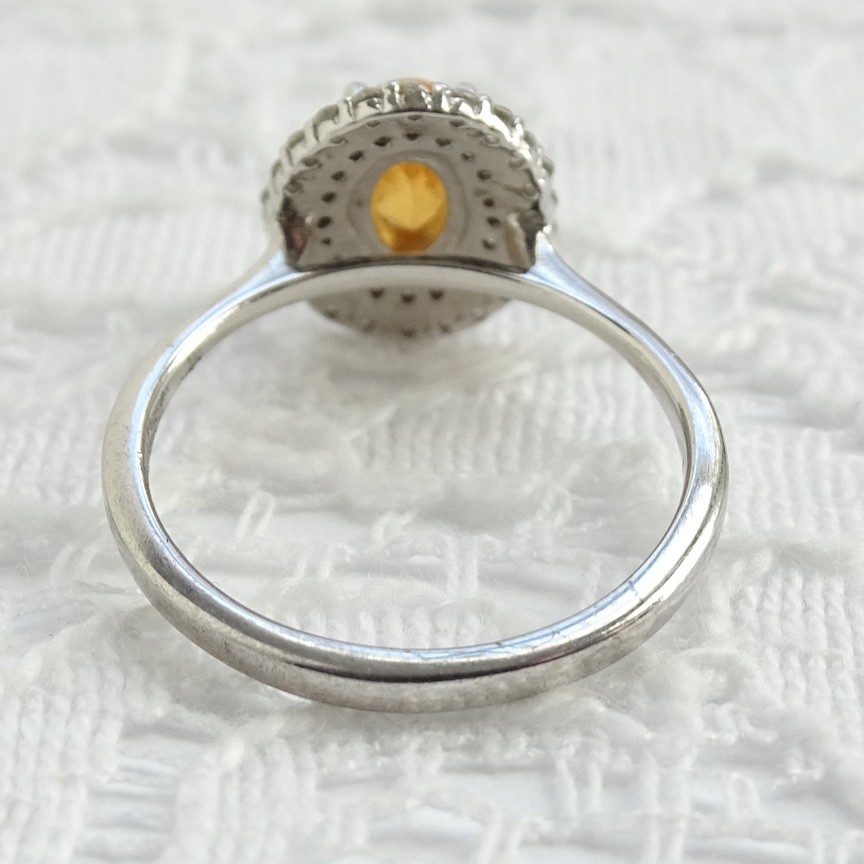 RJ Graziano Oval Citrine & CZ Gemstone Ring 925 Sterling Silver Size 7 Signed