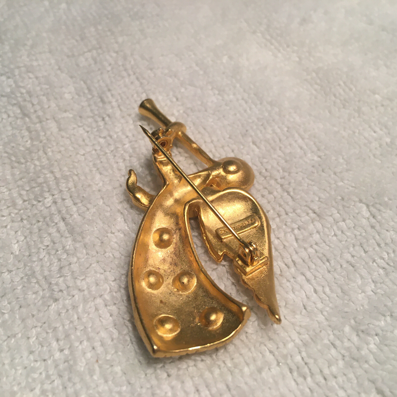 Lovvely Slver Starr Vintage Gold Tone Angel Blowing Horn With Rhinestones