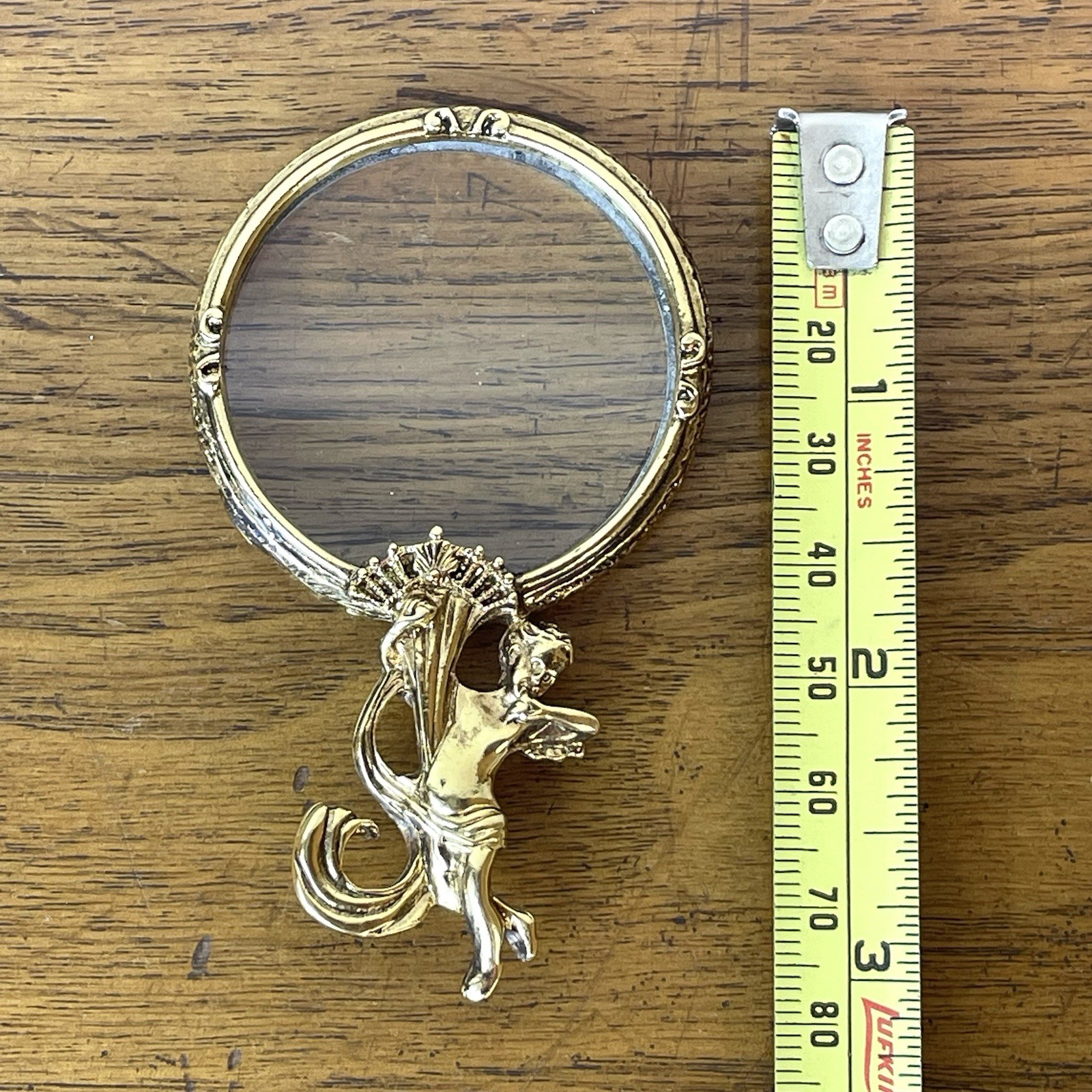 Vintage Gold Cherub Magnifying Glass Angel Hand Held, Purse, Hollywood Regency