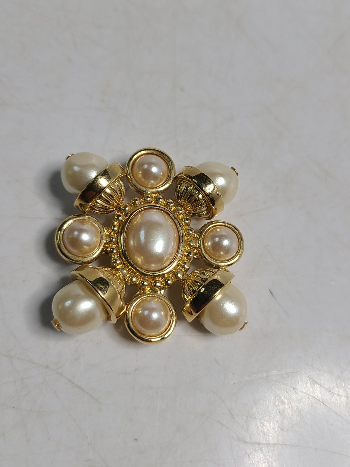 Vintage Signed 1 1/2 Inch St. John Pearl Maltese Cross Brooch