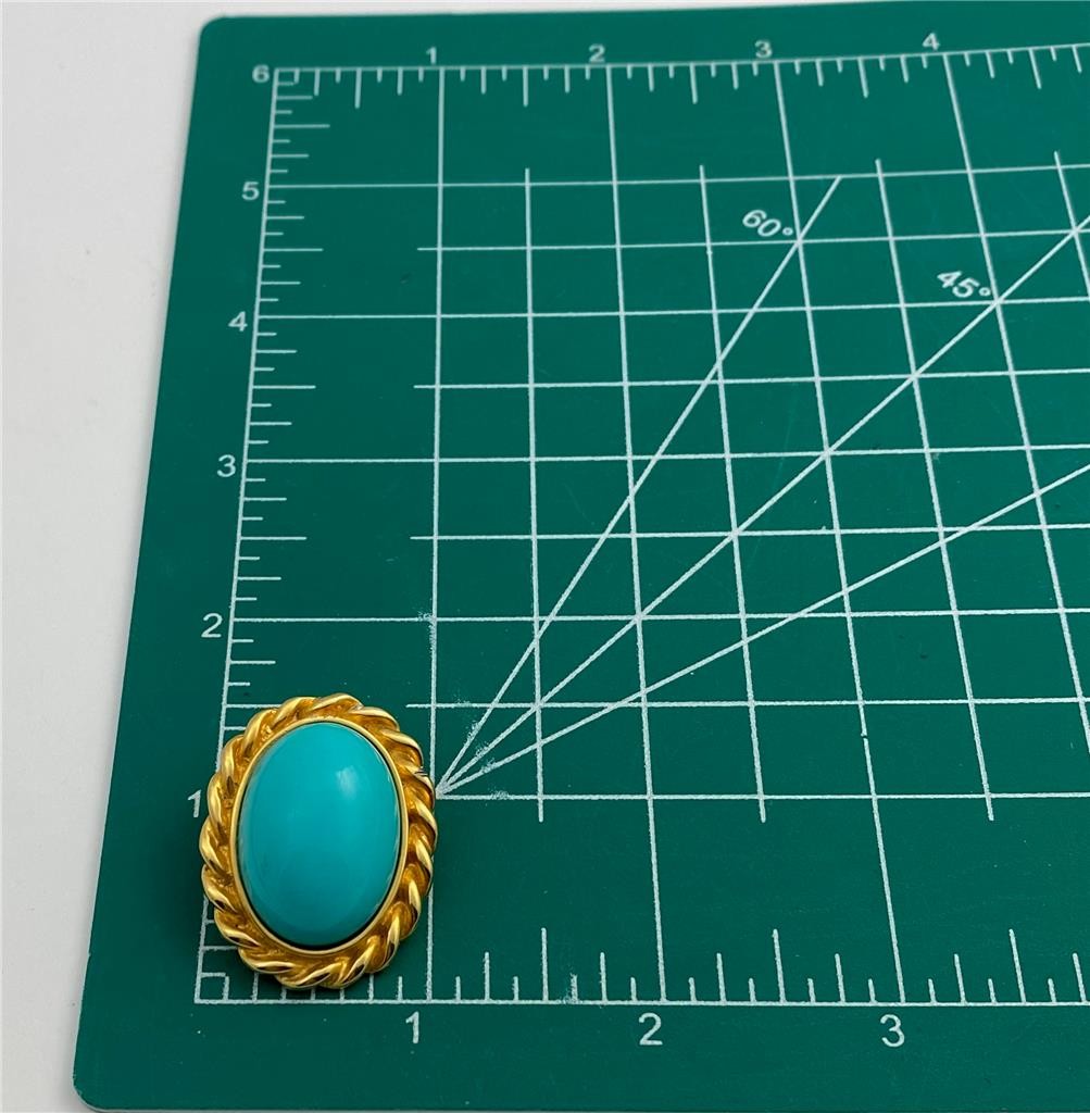 1980’s Gay Boyer Large Oval Turquoise Color Cabochon Gold Tone Clip Earrings