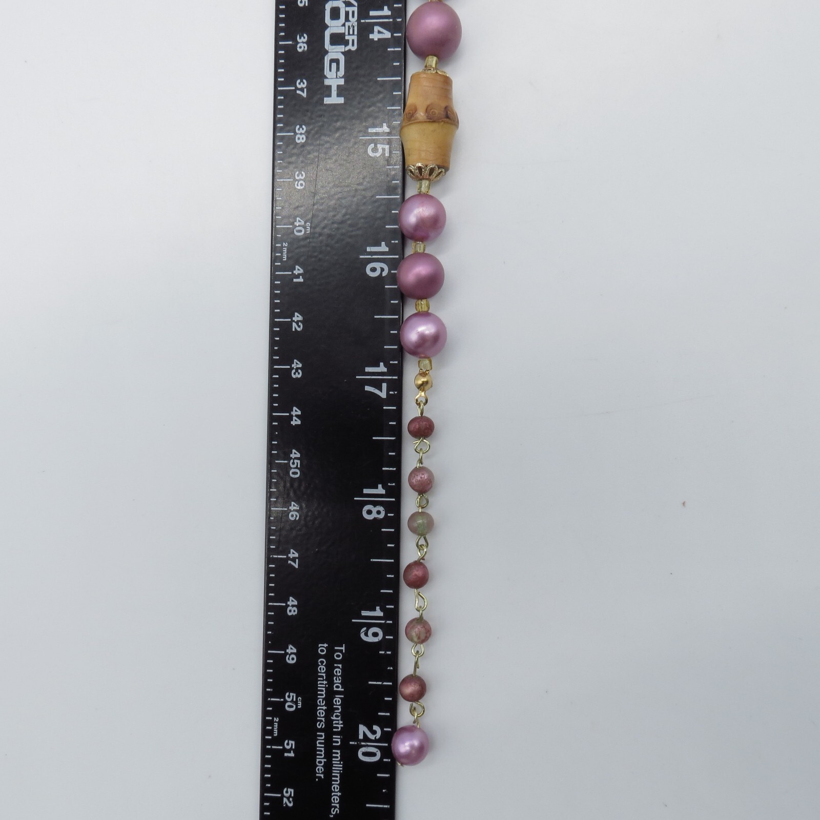 Vintage Japan Bamboo Pink Beaded Necklace Gold Tone Statement 17″
