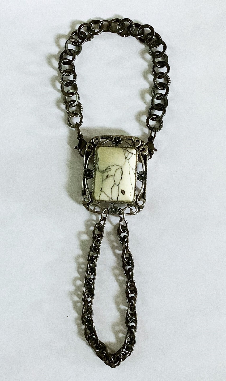 Hand Crafted Unique Marbled Stone Slave Bracelet Pewter Metal Wrist/Finger NWOT