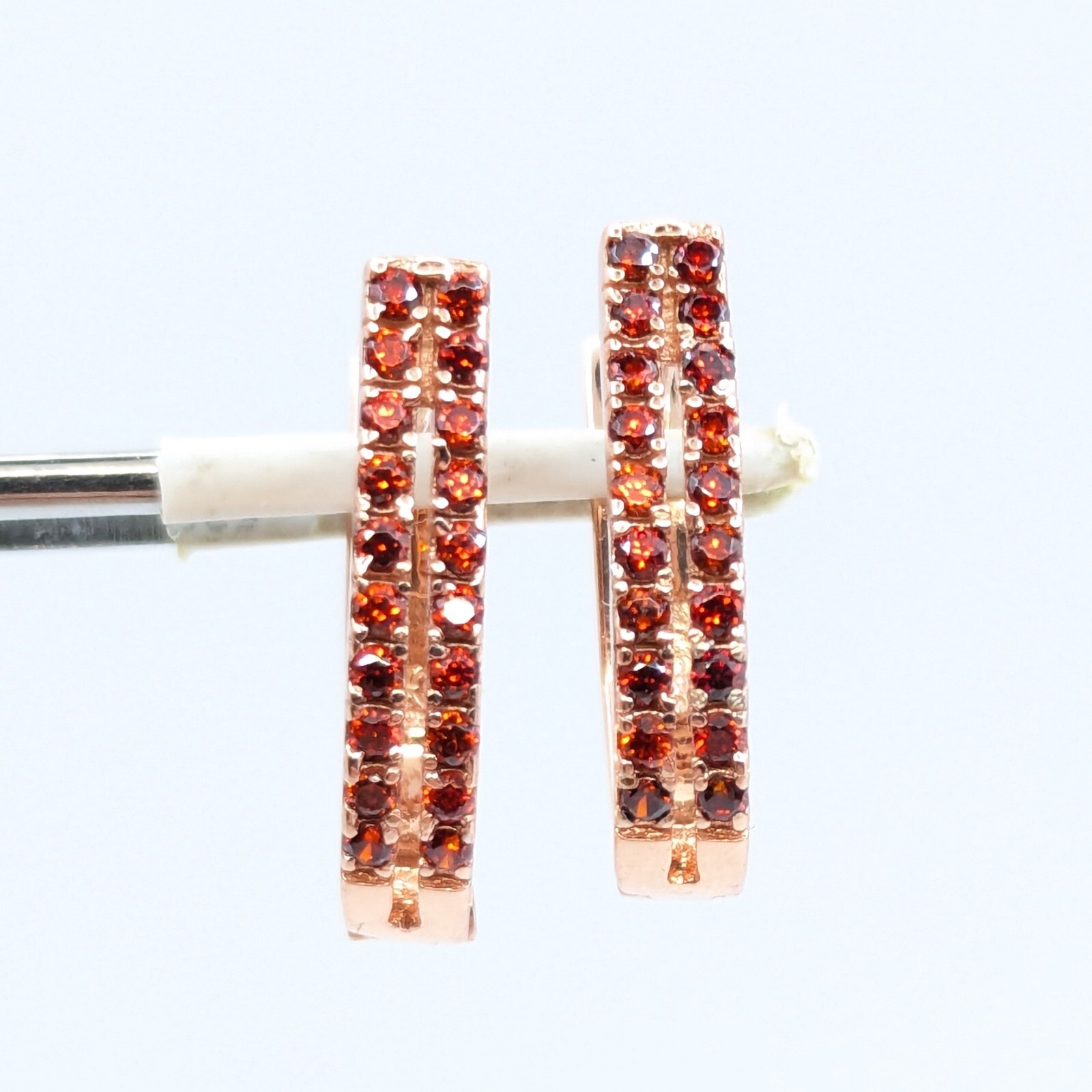 Vintage Luxury Earrings Sterling Silver 925 with Bright Red Stones -4.79g. | #16