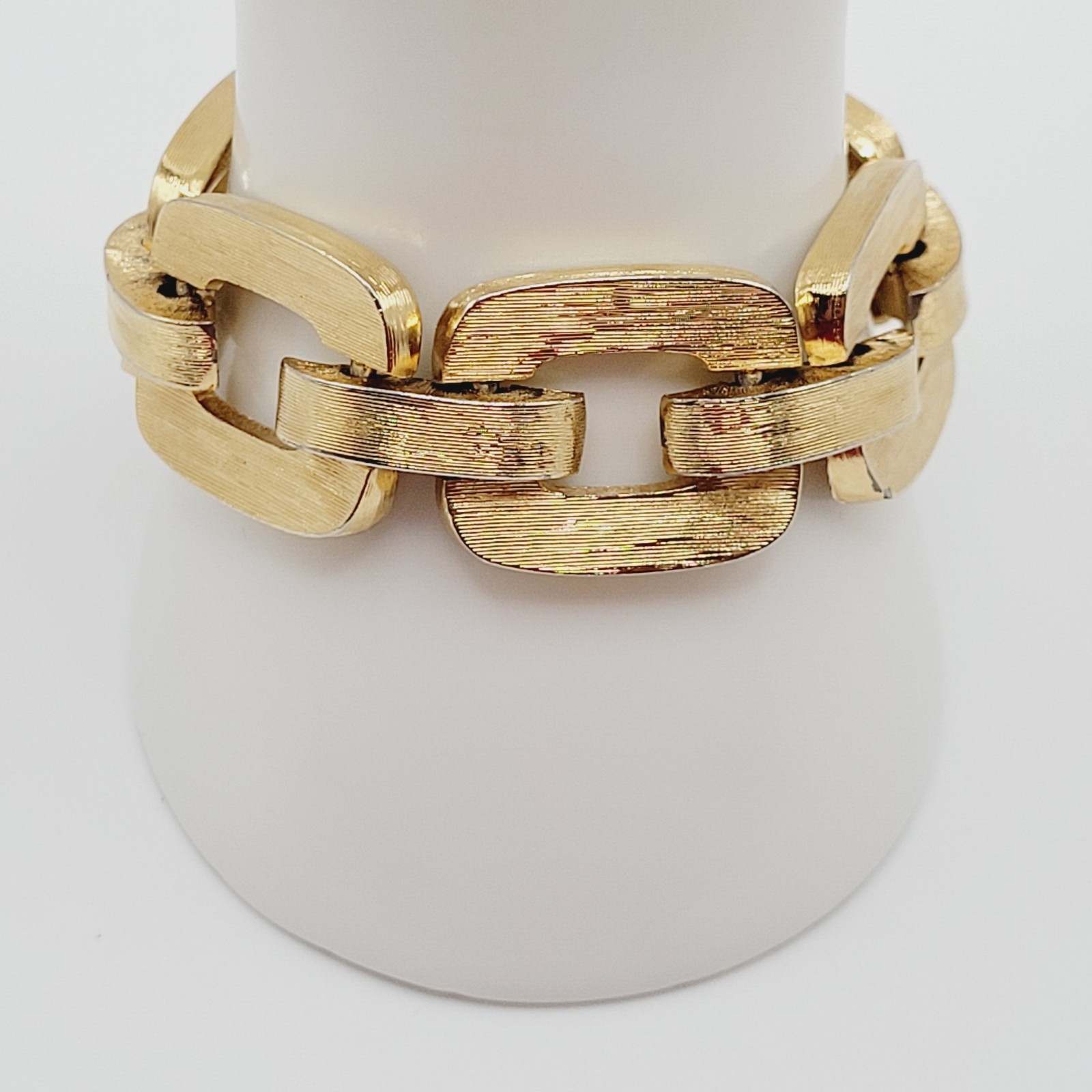 Monet Chunky Square Link Gold Tone Brush Finish Vintage Bracelet No Safety Chain