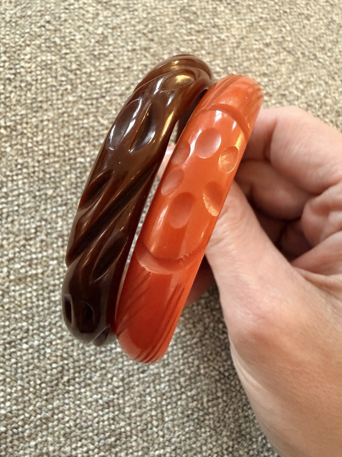Set Of 2 Vintage Carved Bakelite Bangles
