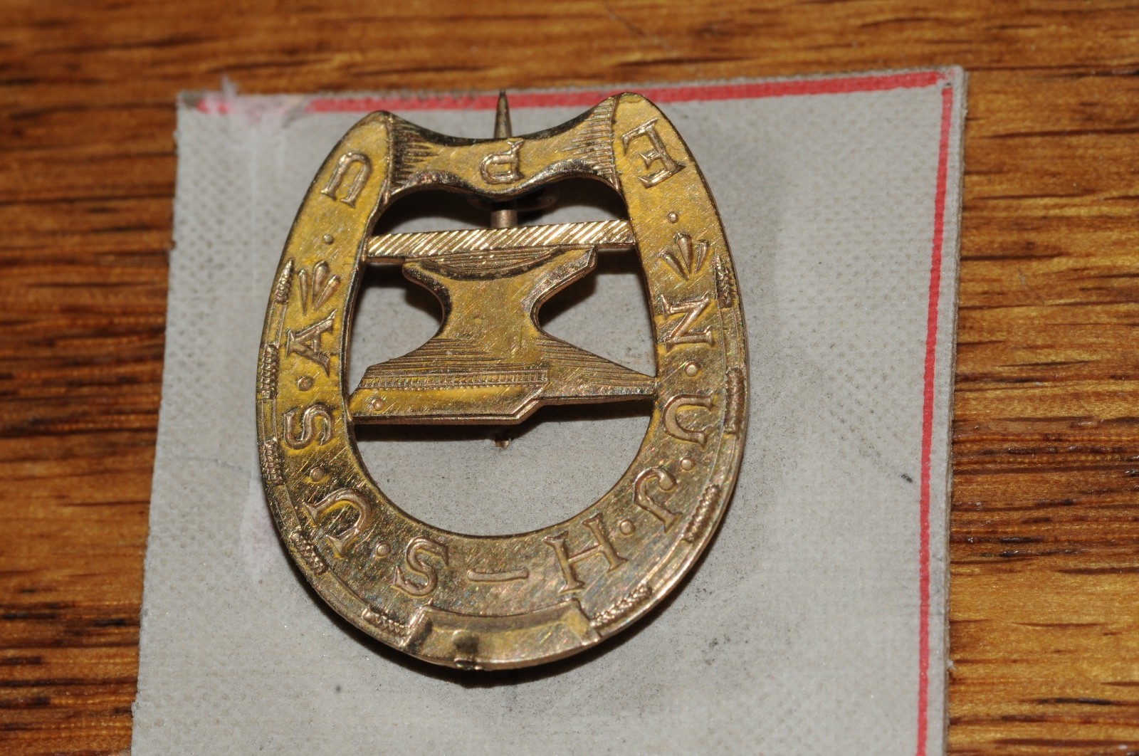 Horseshoe Anvil N.U.J.H.-S. U.S.A. EPU Pin 1905 Gold Filled Salesman Sample old*
