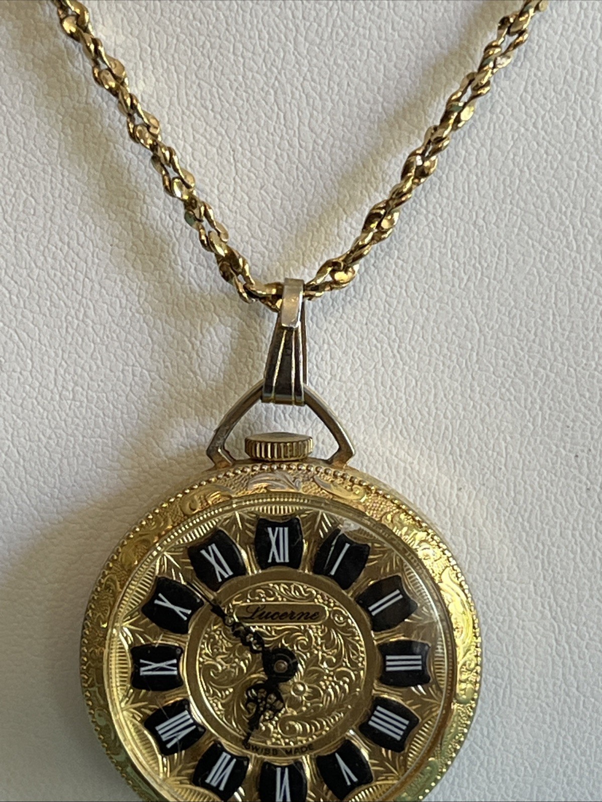 Vintage Lucerne Swiss Made Gold-Tone Pendant Watch 1 Jewel Manual Winding Works