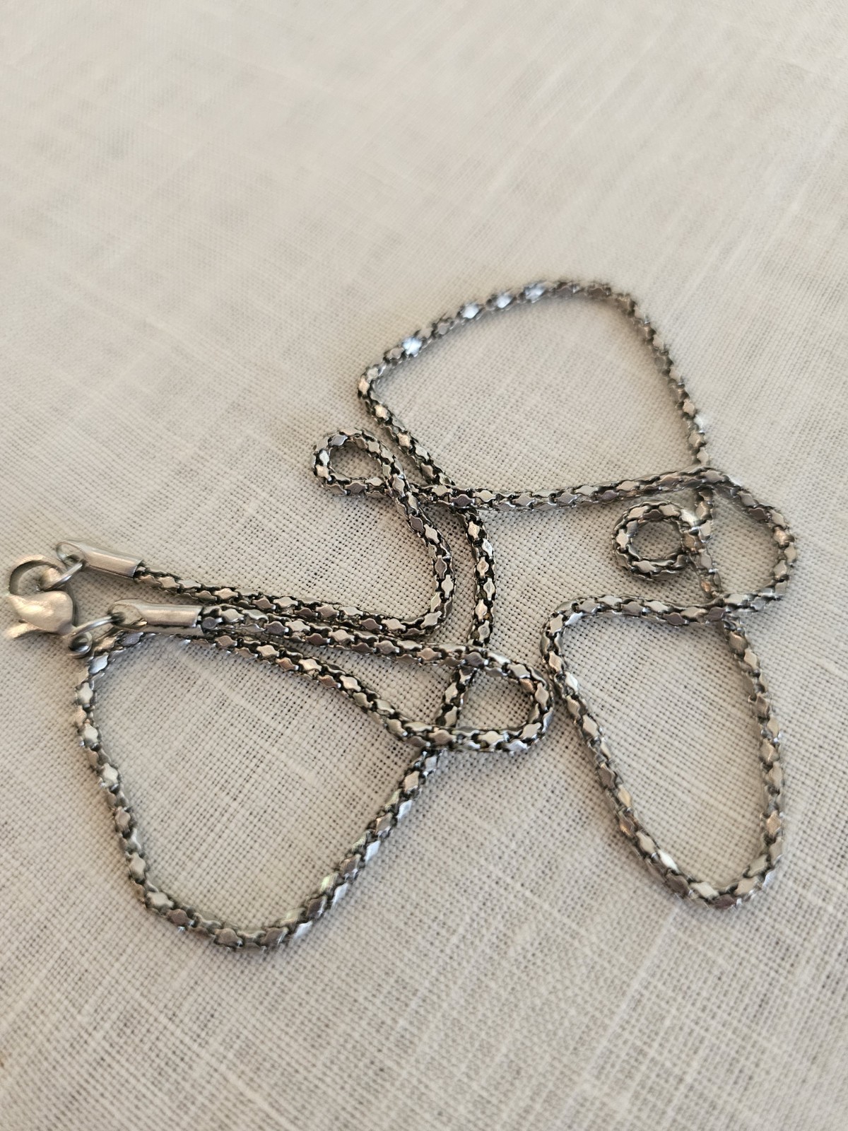 Vintage Oxidized Silver Tone Popcorn Chain Necklace 19″