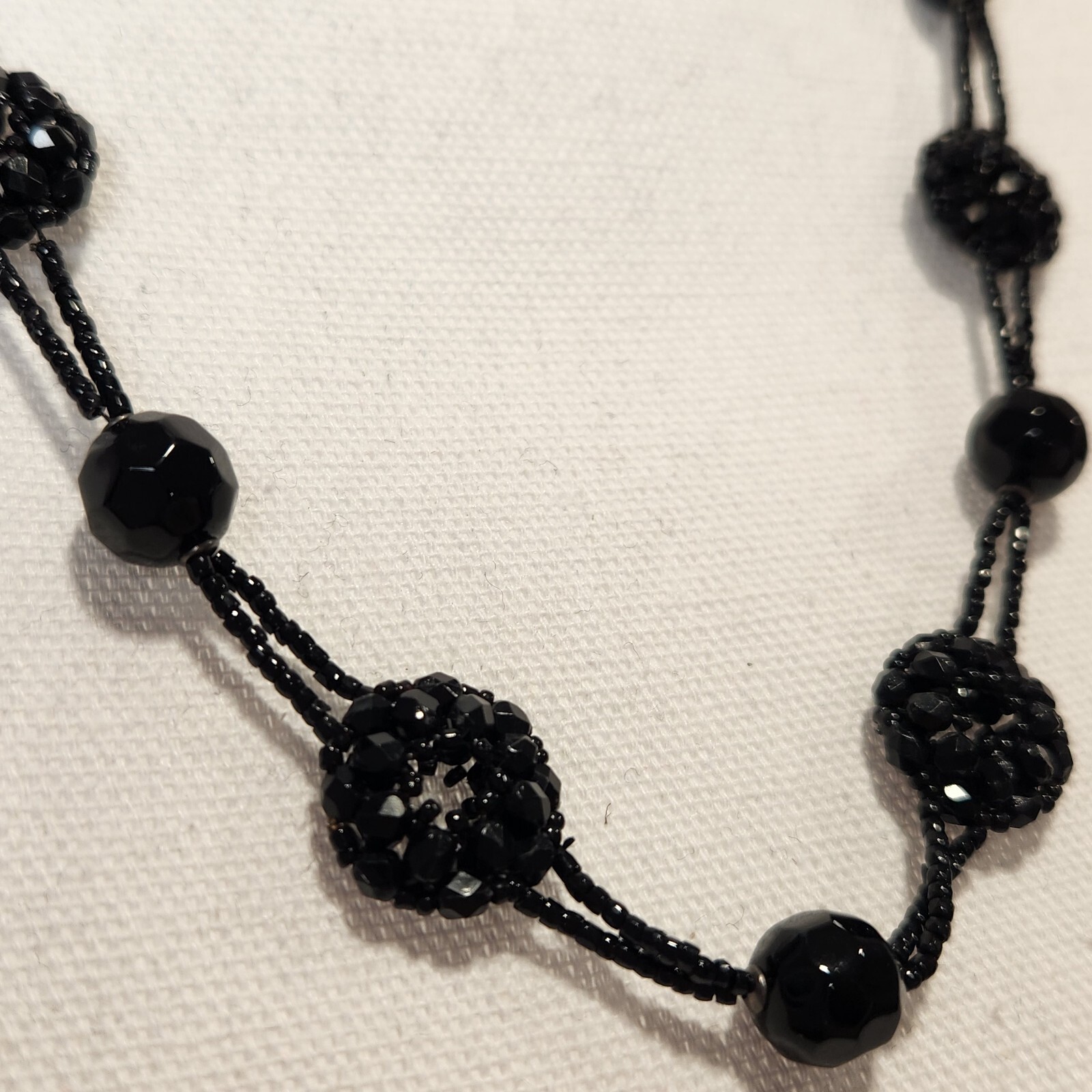 Elegant Black Beaded Statement Necklace Evening Formal Jewelry 24″