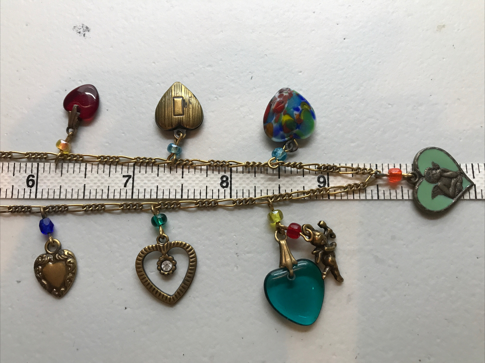 Vintage Glass Works Studio Glass & Brass Charms in Multi Colors Necklace 19