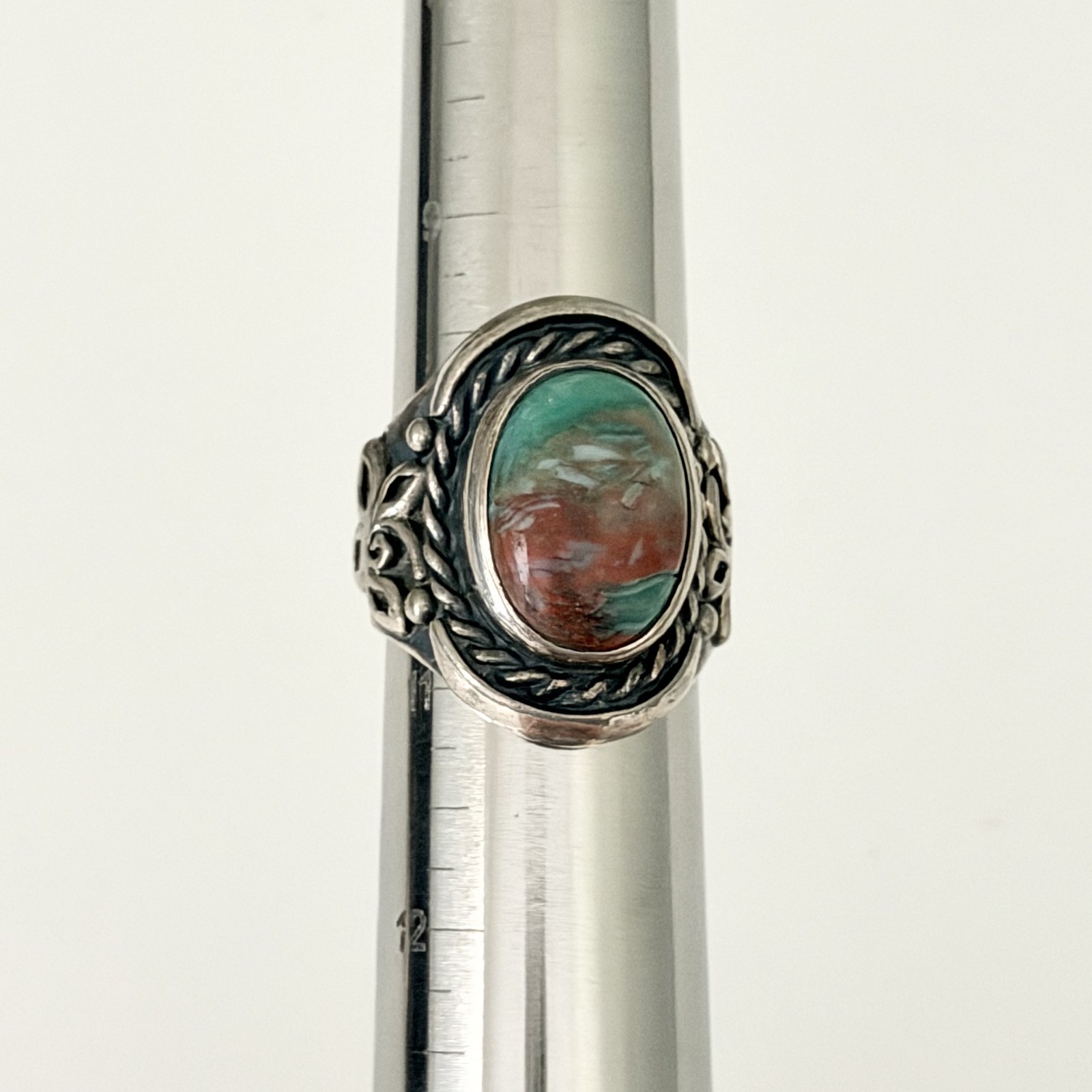 Vintage 925 Sterling Silver Big Bloodstone Southwest Chunky Heavy Ring Sz 10.25