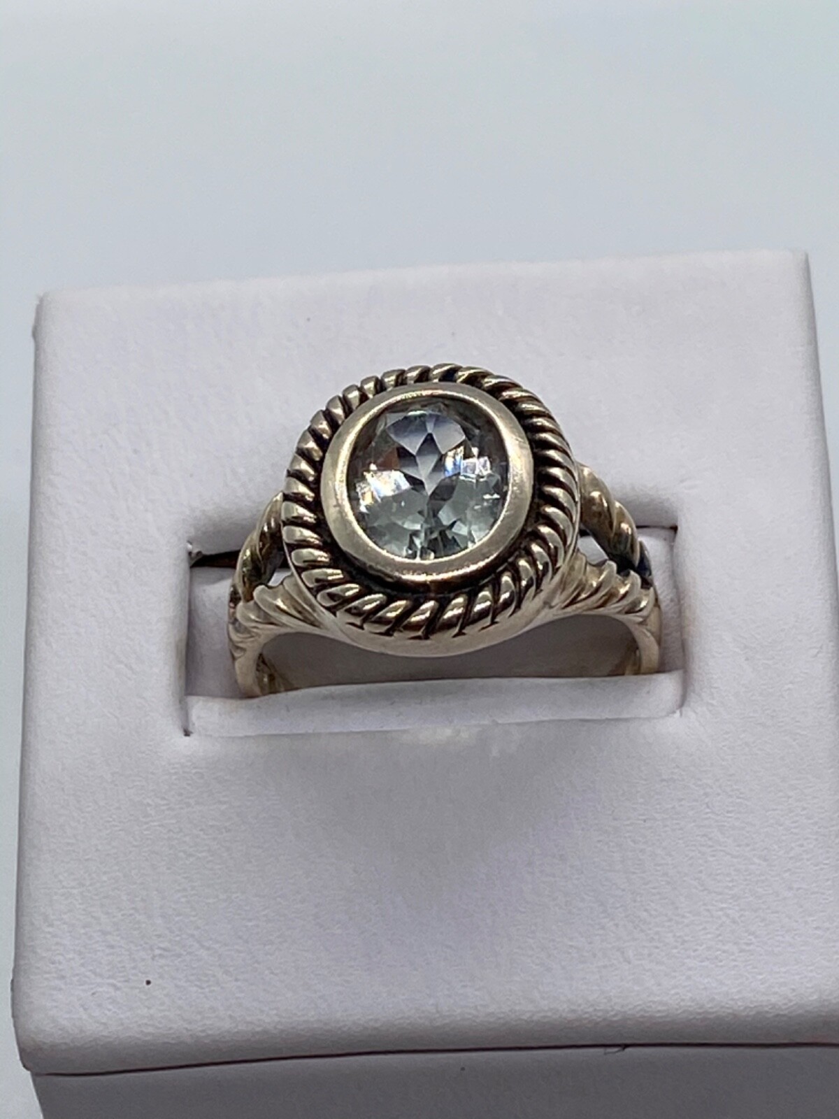 Stately Lt Green Peridot or Quartz Right Hand Ring, Sterling Silver