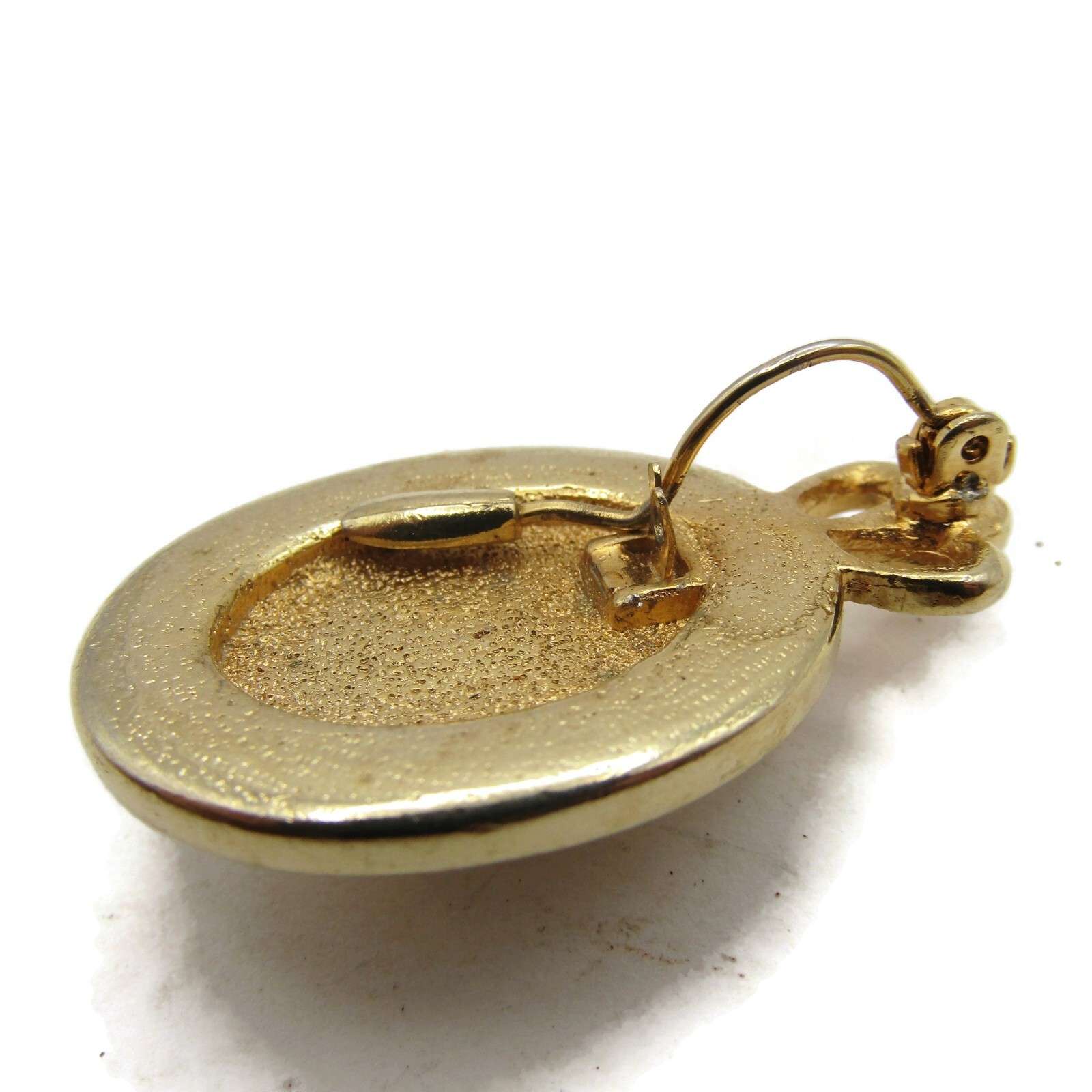Vintage Crown Bail Pendant Oval Faux Pearl Rhinestone Halo Gold Tone Costume