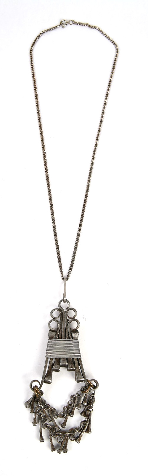 Modernist Brutalist STEEL Horseshoe Nail Pendant Henk Brinkman Chain Necklace