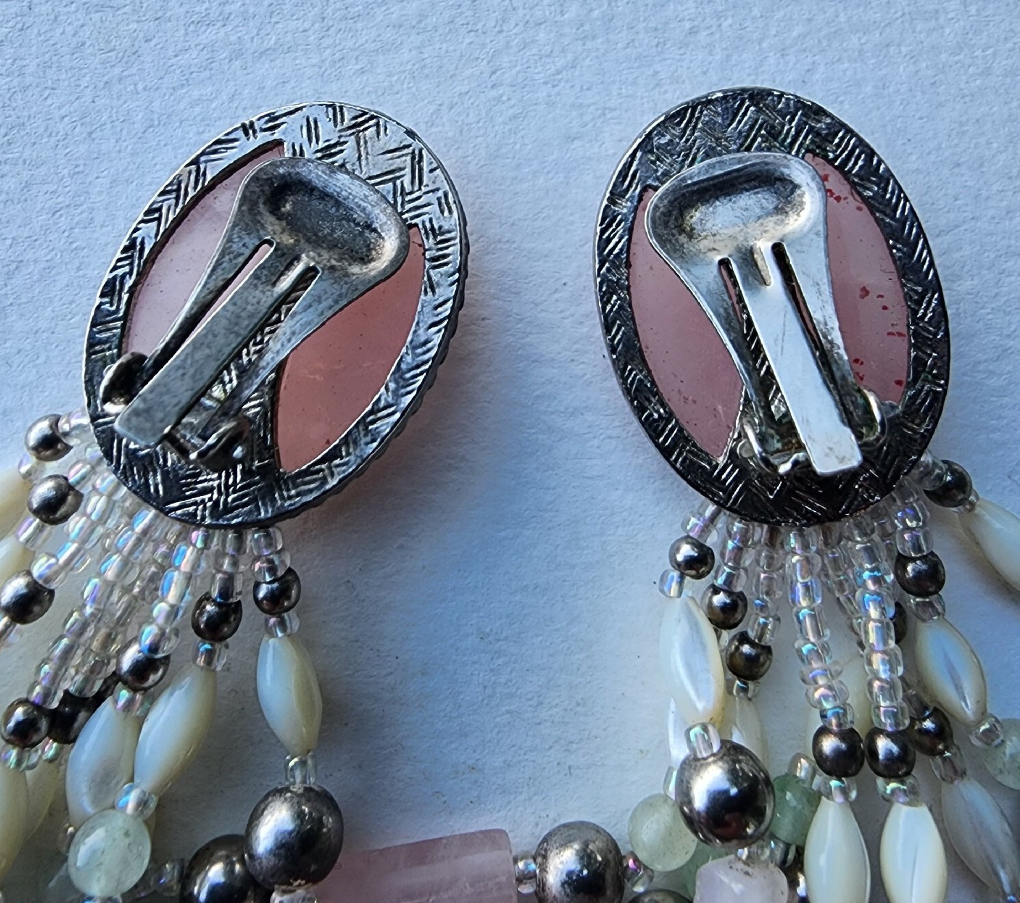 Boho Western Vintage Rose Quartz Cabochon Mother Of Pearl Bead Dangle Clip Gift