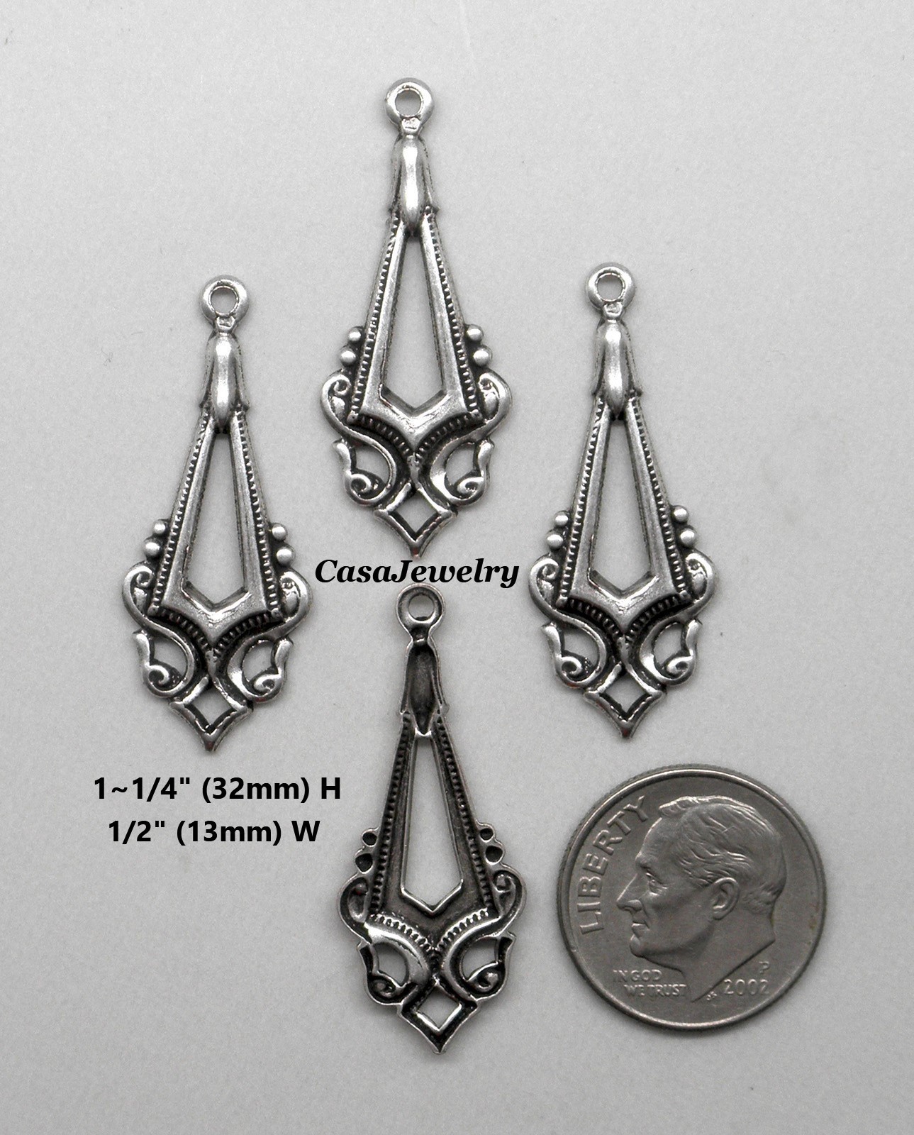 #0503 ANT’D .925 STERLING SILVER PLATED OPEN CENTER DROP W/TOP RING – 4 Pcs