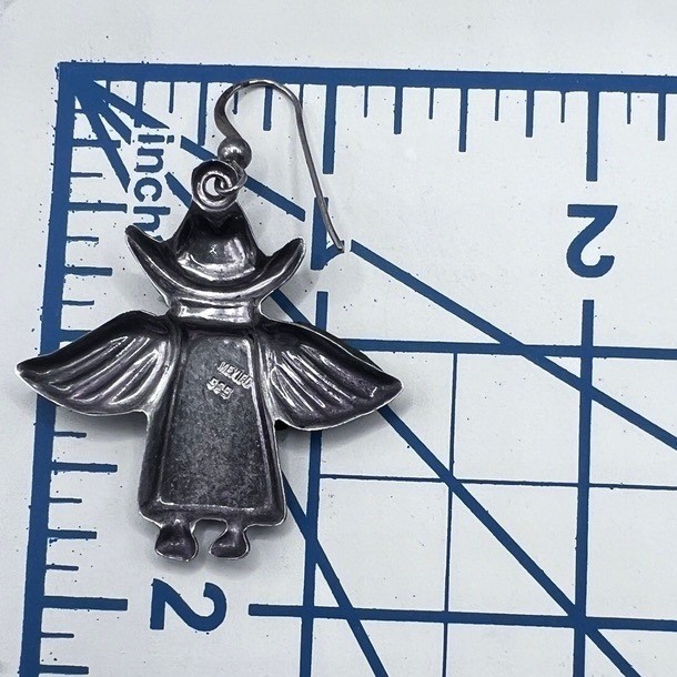 Vtg Sterling Silver Mexico Cowboy Angel Dangle Earrings Two Tone Wings Hat