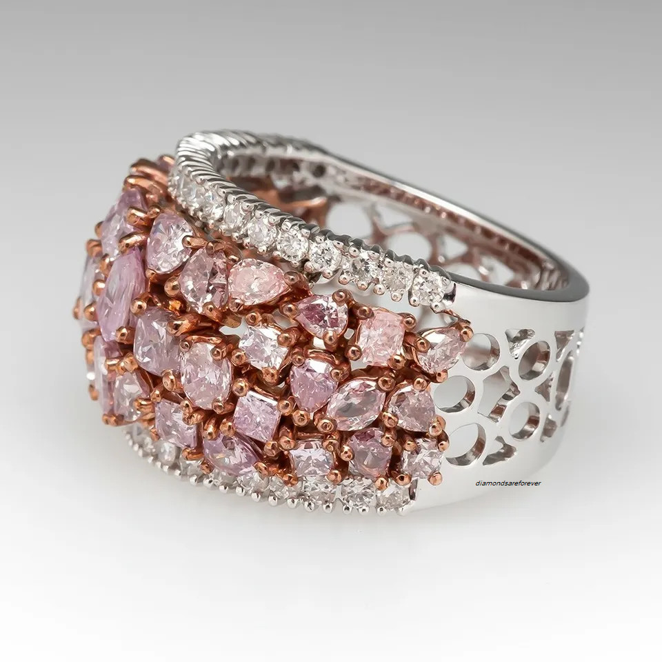 39 Fancy Pink Tourmaline In Rose Over 925 Silver Prong Settings (18mm) Band