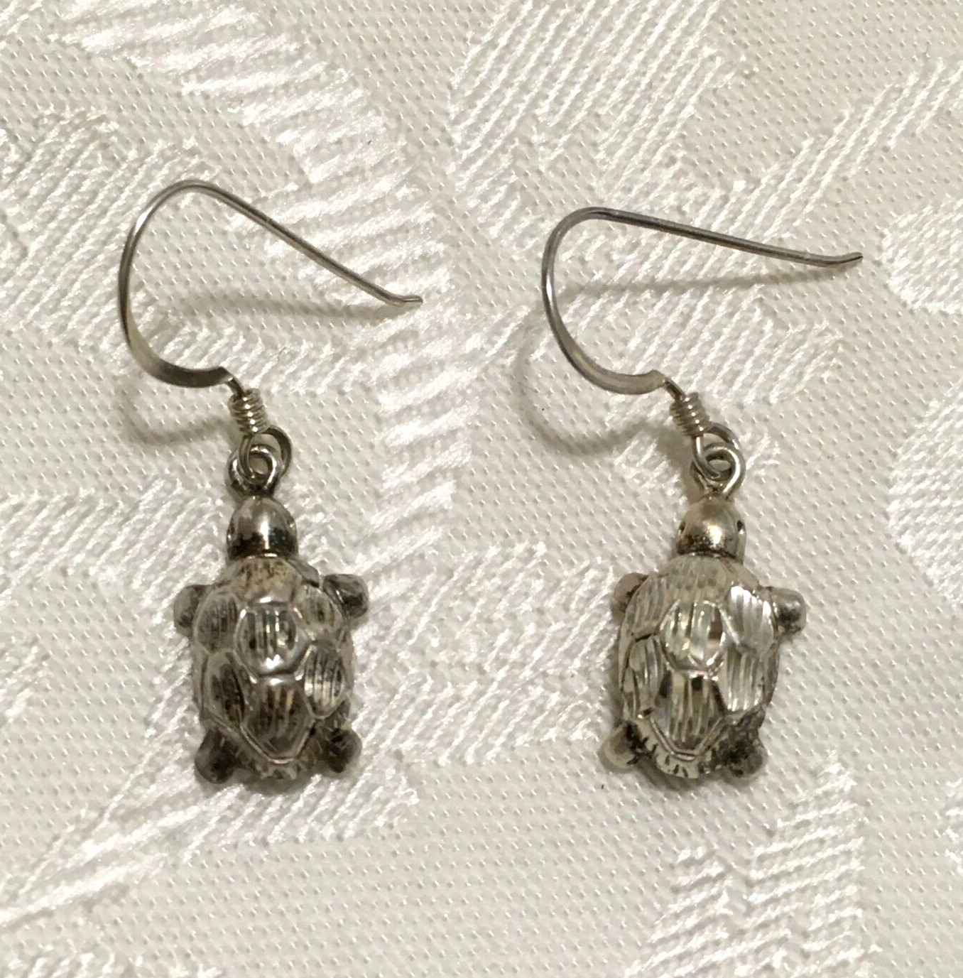 Sterling Silver 925 Turtle Earrings Pierced Hooks Dangle Drop