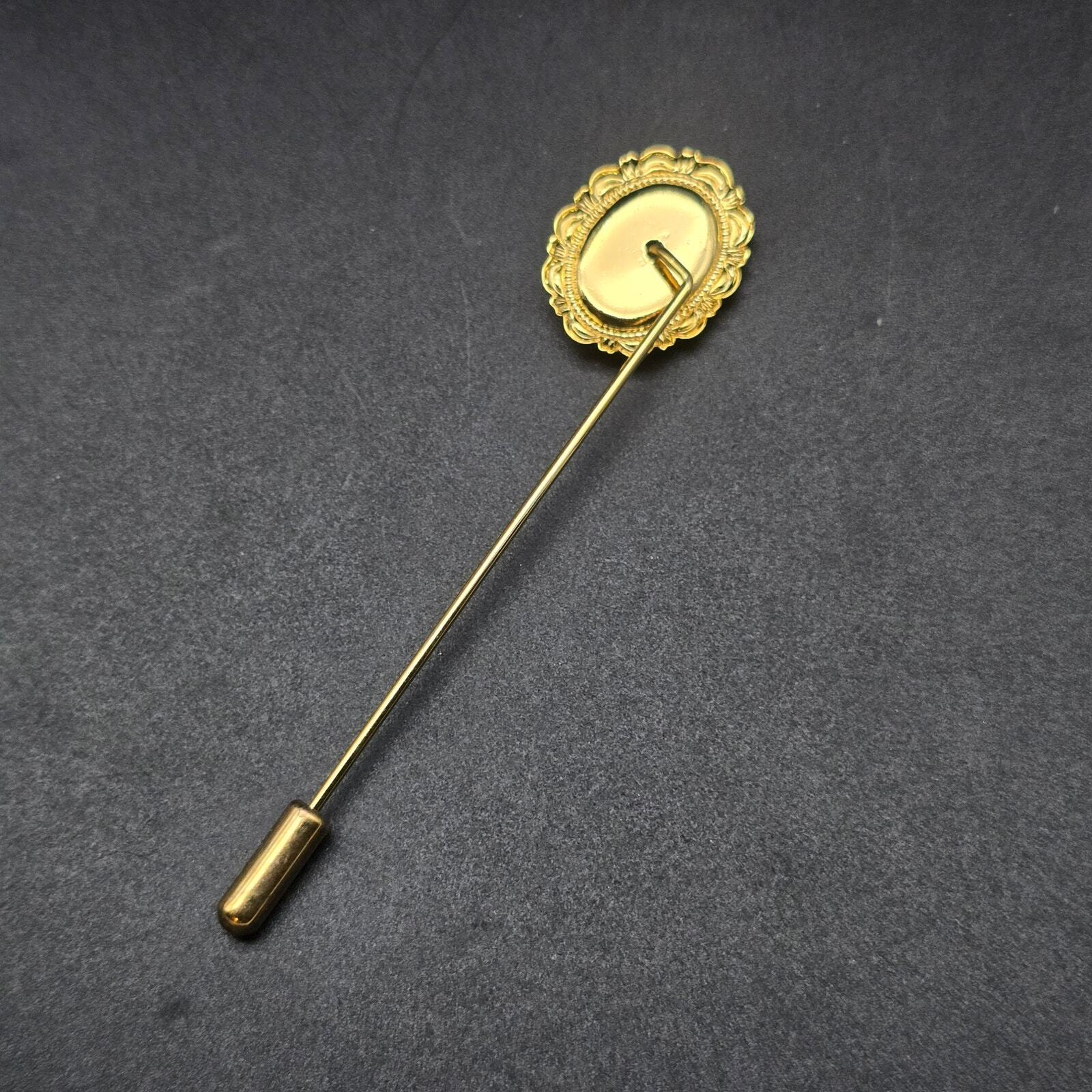 Vintage Cameo Stick Pin Gold Tone Orange Cream Lady Face