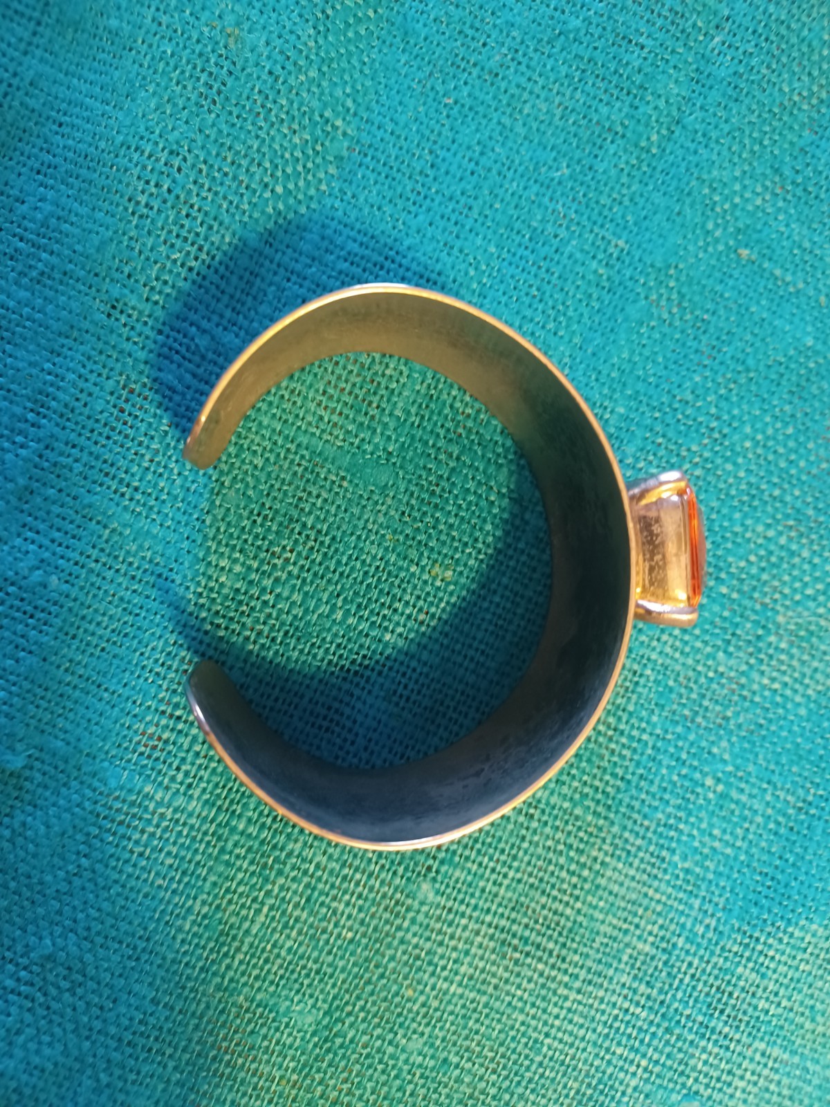 VTG Modernist Silver-Tone Cuff Bracelet & Earrings Set Orange Gemstone Clip-Ons