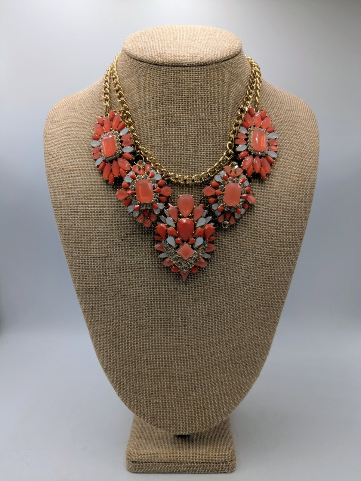 Beautiful Layered Vintage Coral Crystal Statement Necklace