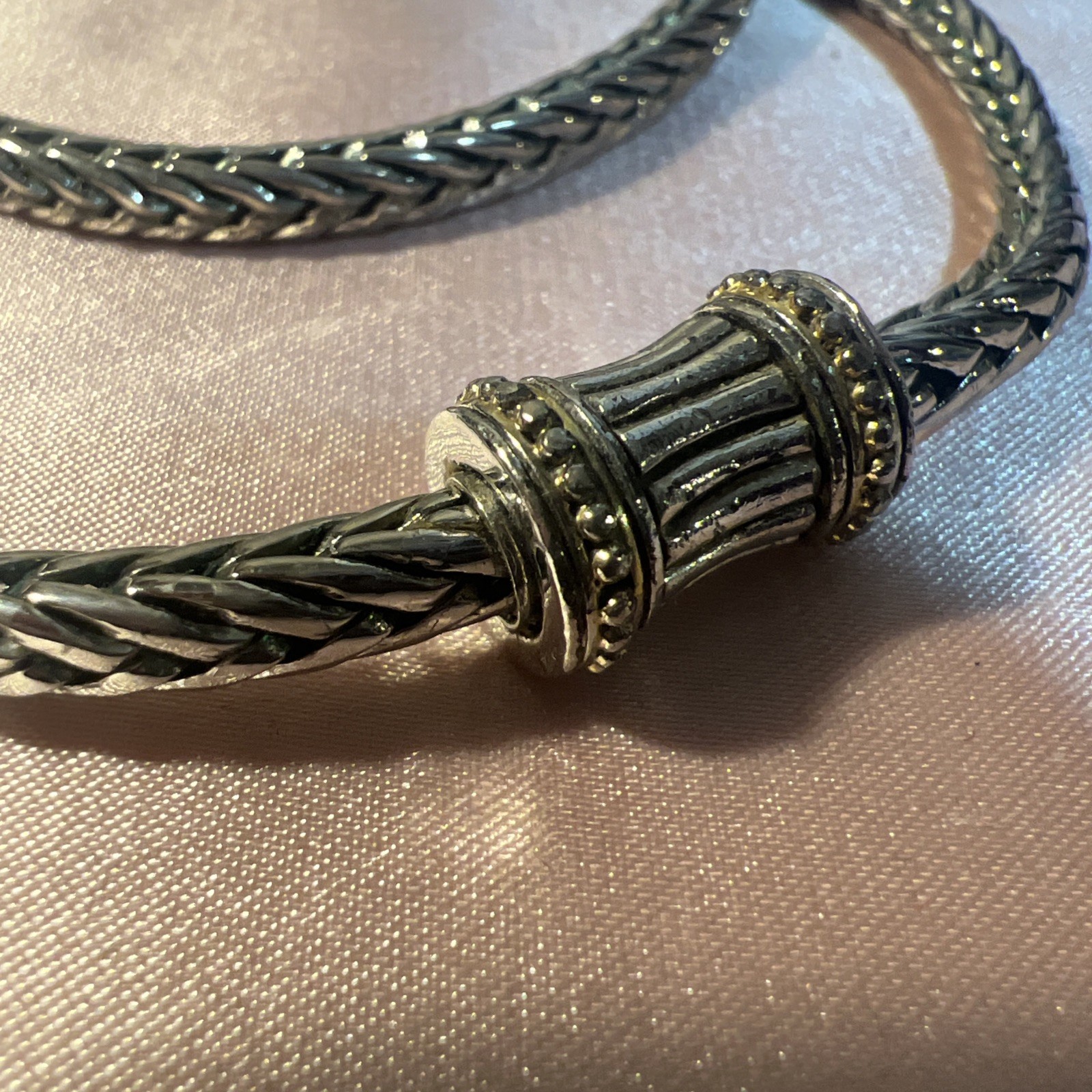 Vintage Silver Tone Thick Foxtail Chain Magnetic Clasp Necklace 23.5”