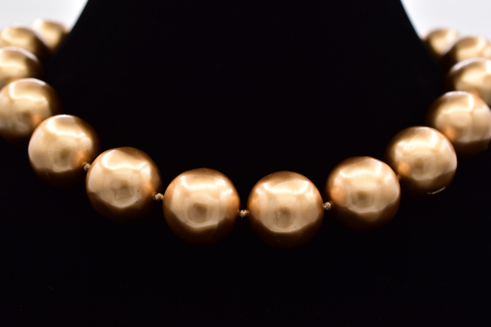 Vintage Chunky Gold Pearl Choker Necklace Large Beaded Statement Collar 80s BinI